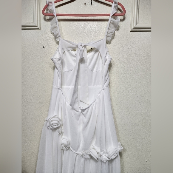 Lulus Romantic Attitude White Chiffon Rosette Drop Waist Maxi Dress XL Wedding - Picture 8 of 9
